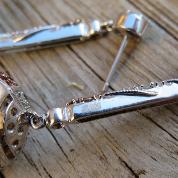 SOLD925 Genuine White & Champagne Diamond Earrings - Picture 8 of 8